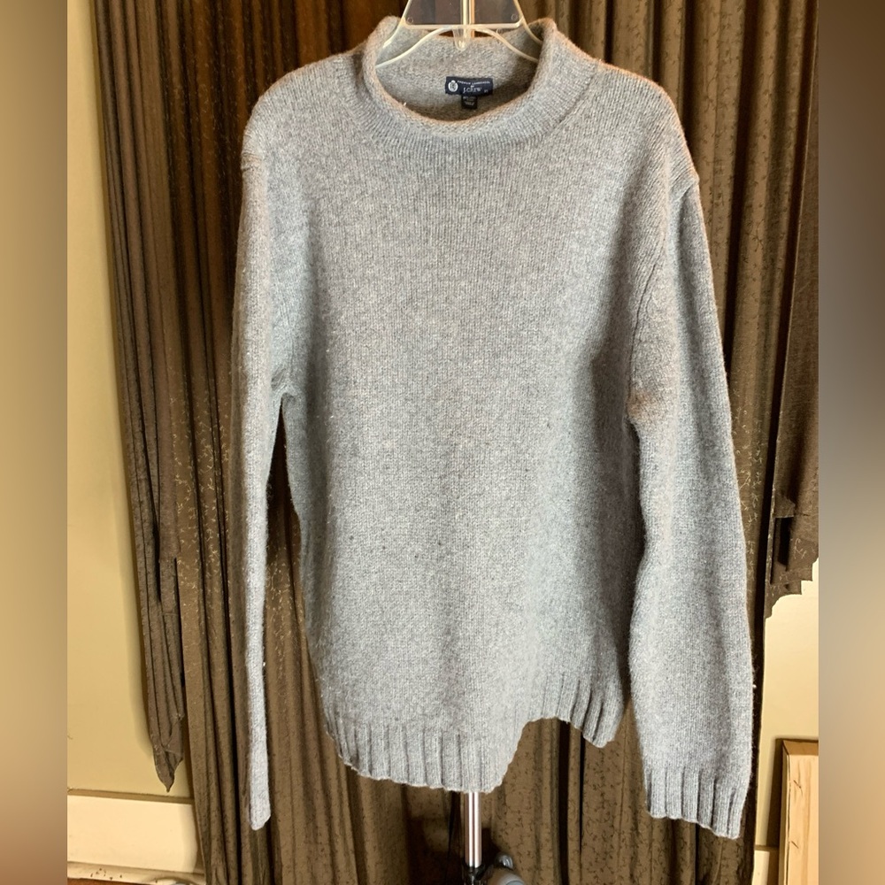 Vintage J Crew Sweater Men's XL Gray 100% Wool Roll Neck Oarsman Fisherman